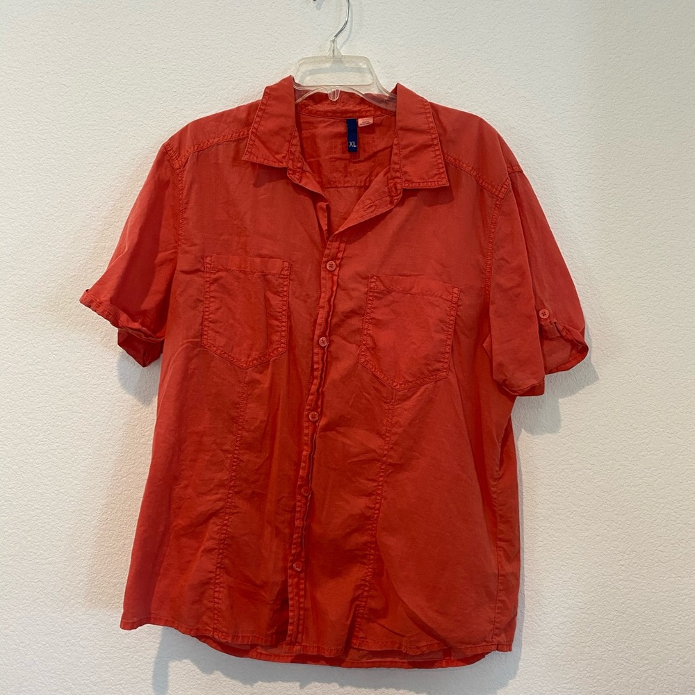 H&M Divided Mens Coral Linen Shirt SS Button Down